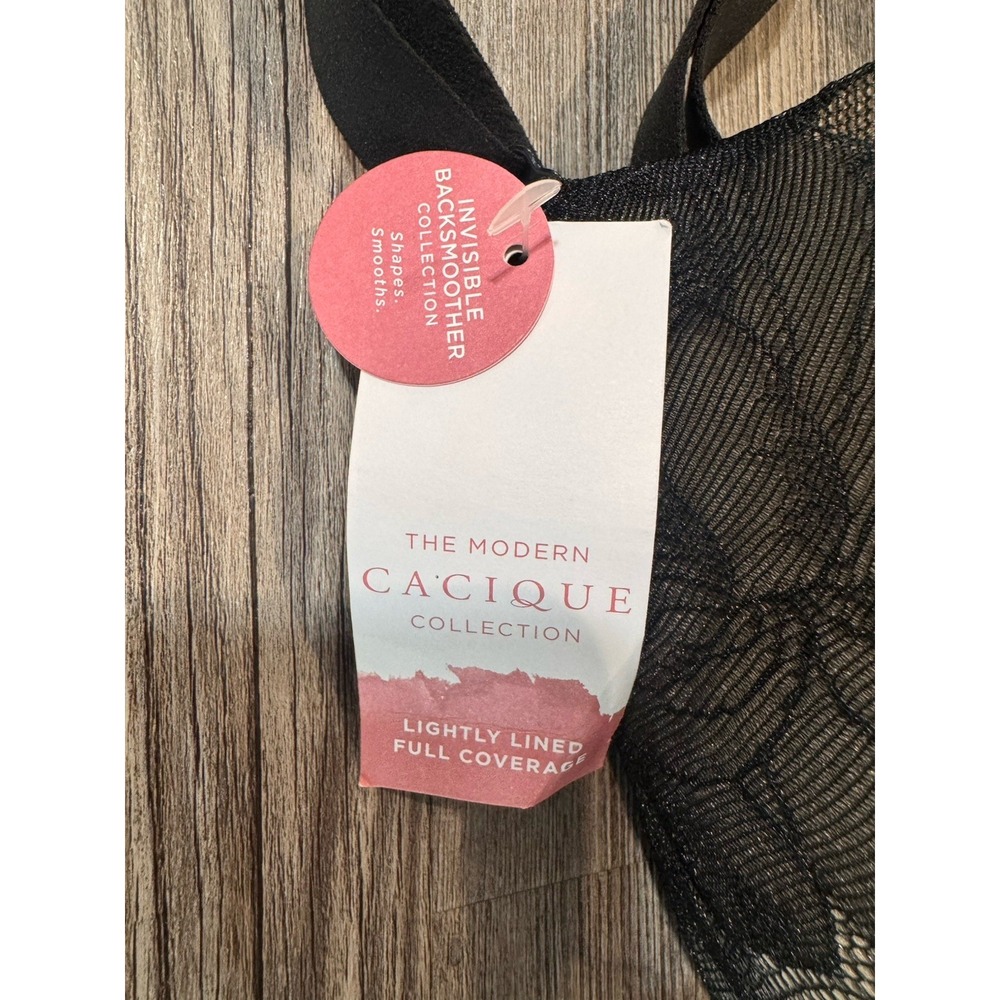 Cacique Invisible Lace Backsmoother Bra 40H Black Floral Full Coverage NWT - Picture 11 of 12